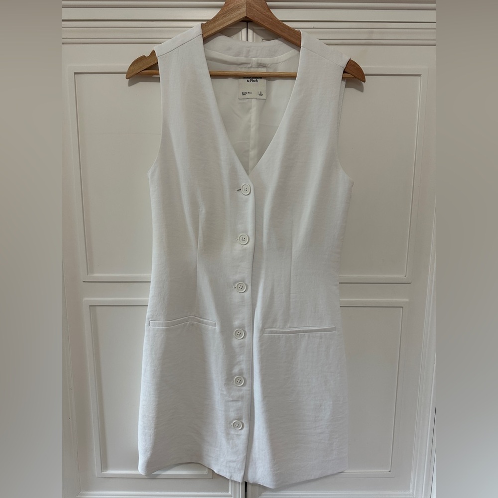 Abercrombie White Sleeveless Button-Down Vest Dress